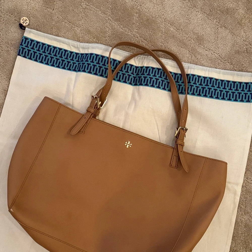 Tory Burch Tan Leather Tote Bag Purse - Picture 10 of 11